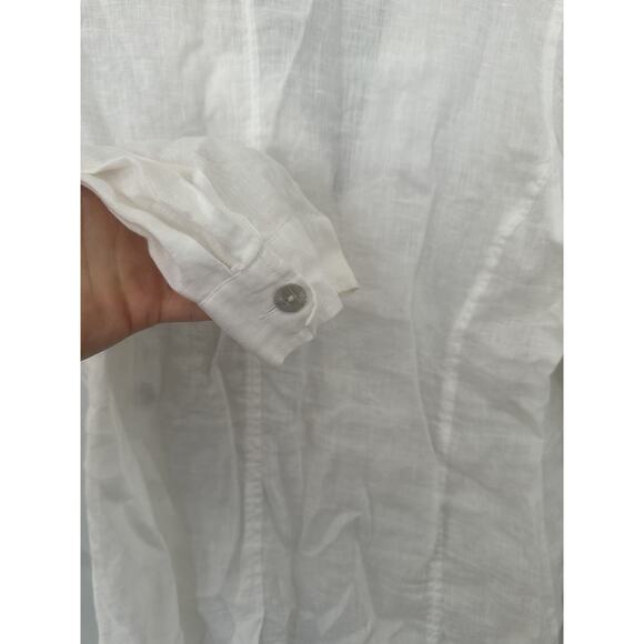 Chico’s White Linen Embroidered Button-Down Blouse Women’s 2 Boho Cottage Top - Picture 9 of 10